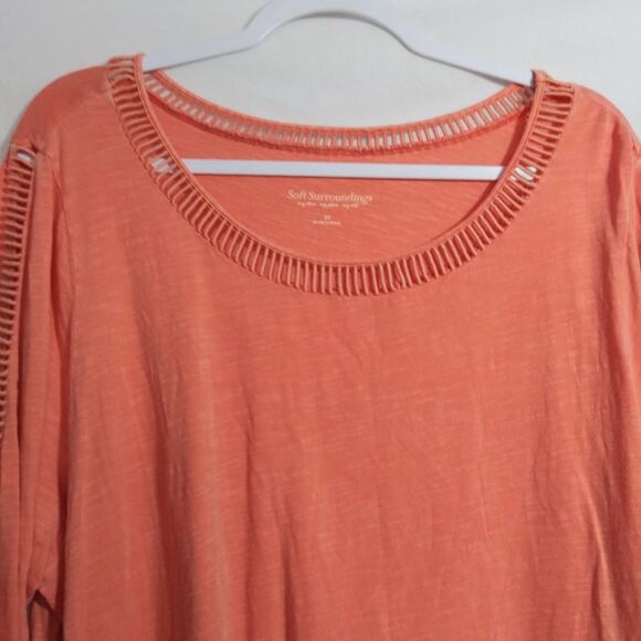 Soft Surroundings Orange Slub Knit Long Sleeve Lattice Trim Top Size 2X - Picture 3 of 7